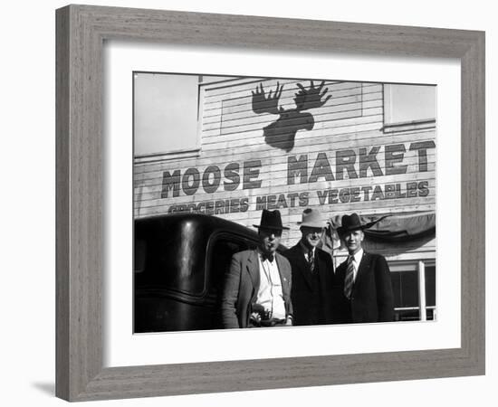 Lawman Frank Branik, Realtor Walt Wilson and Publisher Jerry Reinerston, Moose Market Grocery Store-Margaret Bourke-White-Framed Photographic Print