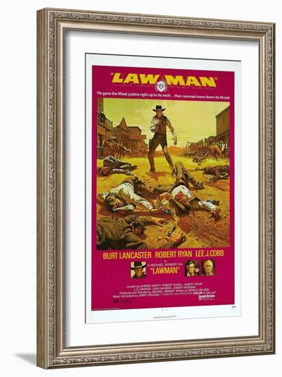 LAWMAN, US poster, Burt Lancaster, bottom from left: Burt Lancaster, Robert Ryan, Lee J. Cobb, 1971-null-Framed Art Print