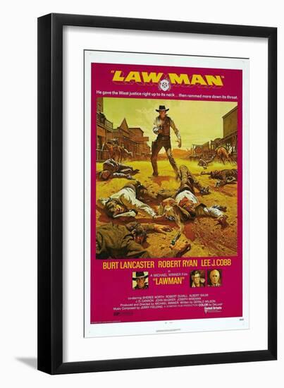 LAWMAN, US poster, Burt Lancaster, bottom from left: Burt Lancaster, Robert Ryan, Lee J. Cobb, 1971-null-Framed Premium Giclee Print