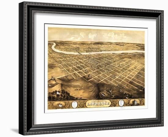 Lawrence, Kansas - Panoramic Map-Lantern Press-Framed Art Print