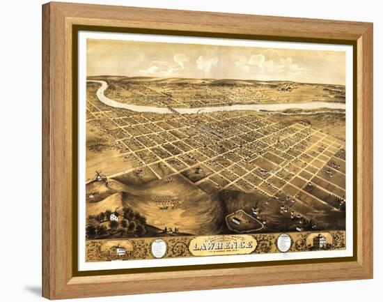 Lawrence, Kansas - Panoramic Map-Lantern Press-Framed Stretched Canvas