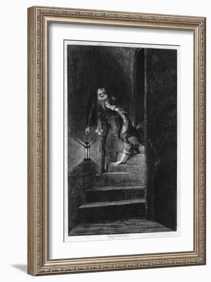 Lawrence Nightgall Dragging Cicely Down the Secret Stairs in the Salt Tower, 1840-George Cruikshank-Framed Giclee Print