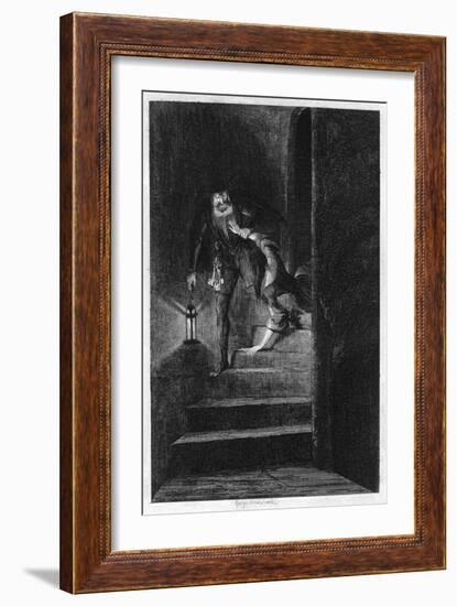 Lawrence Nightgall Dragging Cicely Down the Secret Stairs in the Salt Tower, 1840-George Cruikshank-Framed Giclee Print