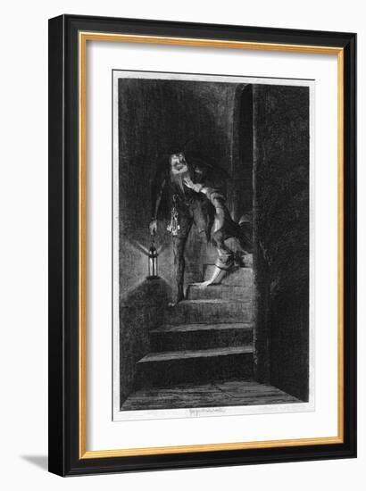 Lawrence Nightgall Dragging Cicely Down the Secret Stairs in the Salt Tower, 1840-George Cruikshank-Framed Giclee Print