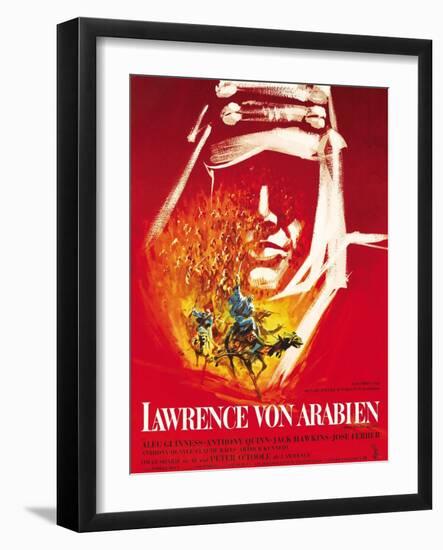 Lawrence of Arabia, (aka Lawrence Von Arabien), German Poster Art, 1962-null-Framed Art Print