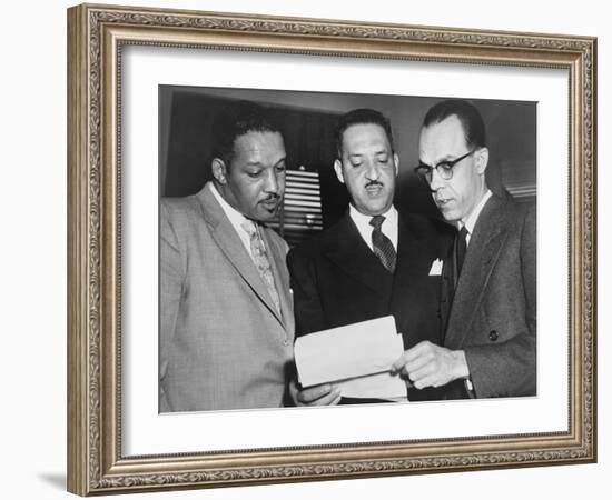 Lawyers Confer at the Supreme Court Prior to Presenting Arguments Against School Segregation-null-Framed Premium Photographic Print