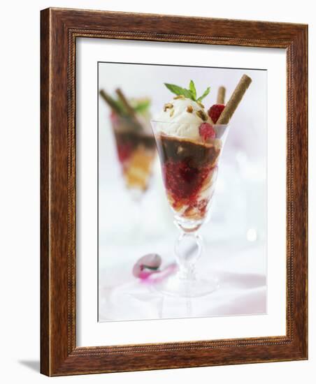 Layered Sundae: Raspberry Sauce, Sponge & Vanilla Nut Ice Cream-Ian Garlick-Framed Photographic Print