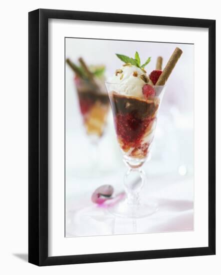 Layered Sundae: Raspberry Sauce, Sponge & Vanilla Nut Ice Cream-Ian Garlick-Framed Photographic Print