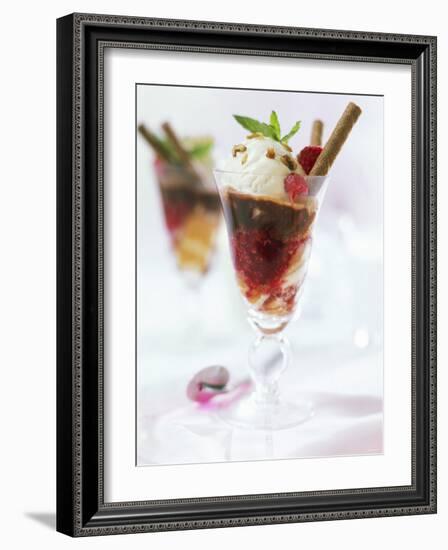 Layered Sundae: Raspberry Sauce, Sponge & Vanilla Nut Ice Cream-Ian Garlick-Framed Photographic Print