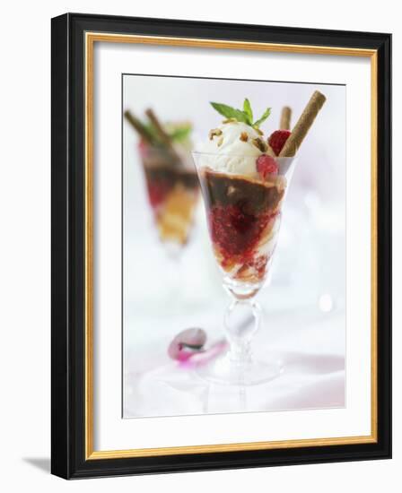 Layered Sundae: Raspberry Sauce, Sponge & Vanilla Nut Ice Cream-Ian Garlick-Framed Photographic Print