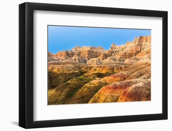 Layers of striated round hoodoos reflecting sunset against the deep blue sky.-Sheila Haddad-Framed Photographic Print