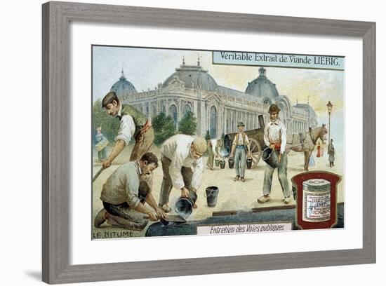 Laying Bitumen Road Surface in a Paris Street, C1900-null-Framed Giclee Print