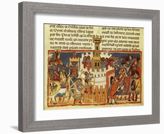 Laying Siege on a Fortress, Miniature from the Facts of the Romans, Italy 14th Century-null-Framed Giclee Print