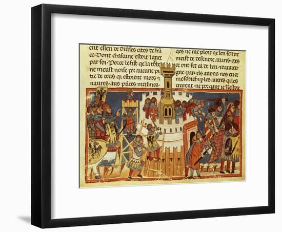 Laying Siege on a Fortress, Miniature from the Facts of the Romans, Italy 14th Century-null-Framed Giclee Print