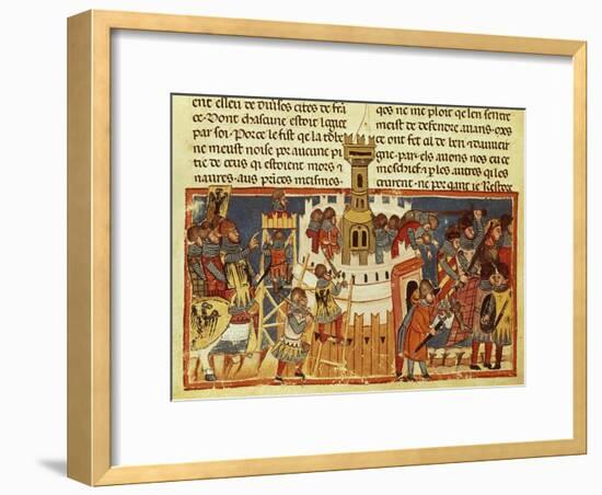 Laying Siege on a Fortress, Miniature from the Facts of the Romans, Italy 14th Century-null-Framed Giclee Print