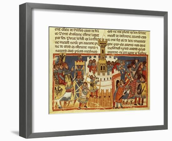 Laying Siege on a Fortress, Miniature from the Facts of the Romans, Italy 14th Century-null-Framed Giclee Print