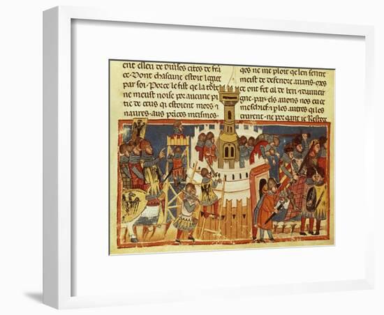 Laying Siege on a Fortress, Miniature from the Facts of the Romans, Italy 14th Century-null-Framed Giclee Print