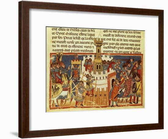 Laying Siege on a Fortress, Miniature from the Facts of the Romans, Italy 14th Century-null-Framed Giclee Print