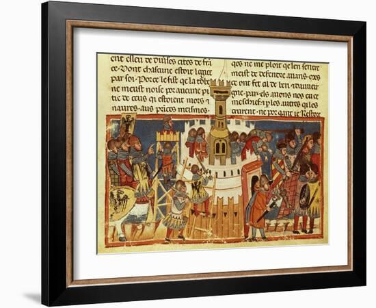 Laying Siege on a Fortress, Miniature from the Facts of the Romans, Italy 14th Century-null-Framed Giclee Print