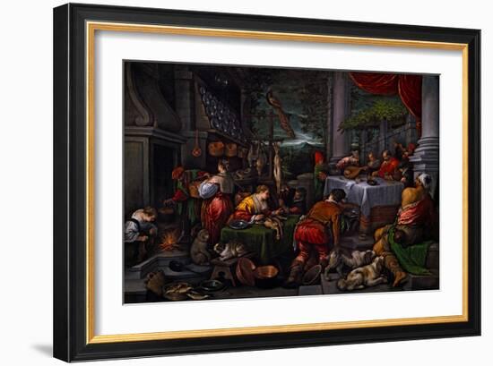 Lazarus and Dives, C.1570 (Oil on Canvas)-Leandro Bassano-Framed Giclee Print