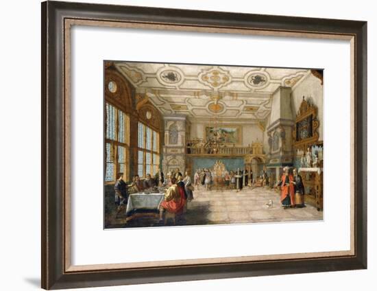 Lazarus at the Door of a Banqueting Hall with Elegant Figures Dining, 1622-Nicolaes de Gyselaer-Framed Giclee Print