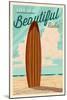 LBI, New Jersey - Life is a Beautiful Ride - Surfboard - Letterpress-Lantern Press-Mounted Art Print