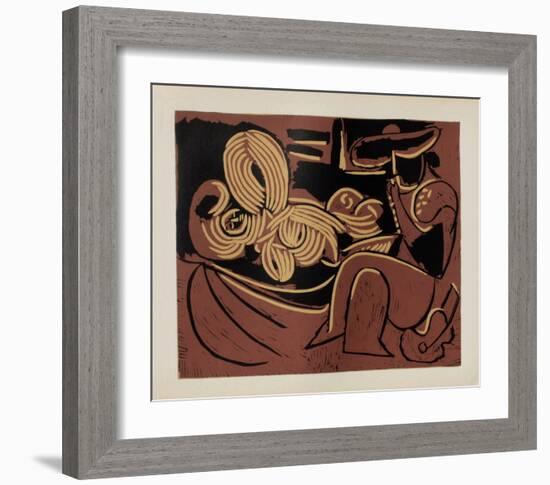 LC - Femme couchée et homme à la guitare-Pablo Picasso-Framed Premium Edition