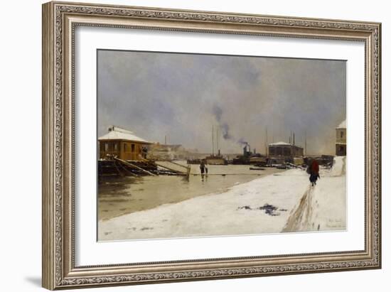 Le bas port du pont de Tolbiac pendant la crue-Pierre Vauthier-Framed Giclee Print