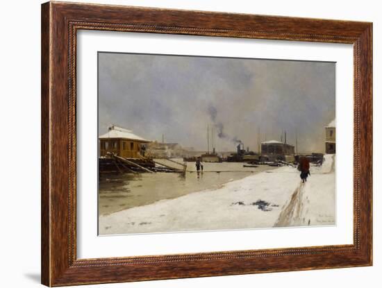 Le bas port du pont de Tolbiac pendant la crue-Pierre Vauthier-Framed Giclee Print