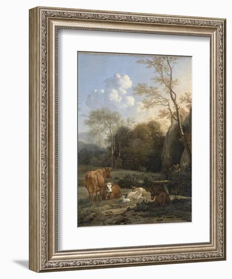 Le Bocage ; Vaches, ânes et moutons près d'un ruisseau-Karel Dujardin-Framed Giclee Print