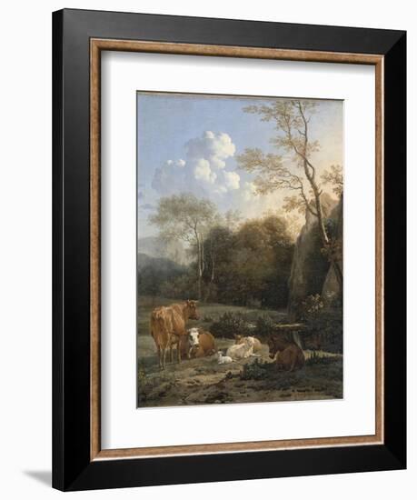 Le Bocage ; Vaches, ânes et moutons près d'un ruisseau-Karel Dujardin-Framed Giclee Print