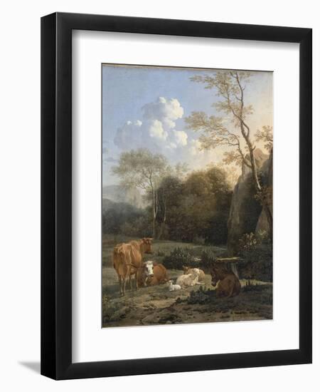 Le Bocage ; Vaches, ânes et moutons près d'un ruisseau-Karel Dujardin-Framed Giclee Print