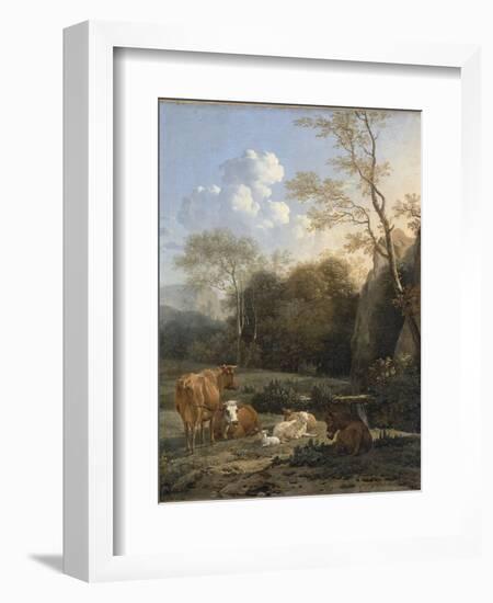 Le Bocage ; Vaches, ânes et moutons près d'un ruisseau-Karel Dujardin-Framed Giclee Print