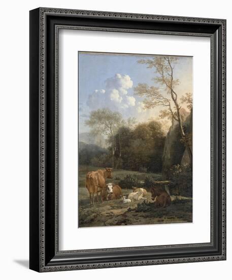 Le Bocage ; Vaches, ânes et moutons près d'un ruisseau-Karel Dujardin-Framed Giclee Print