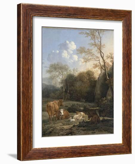 Le Bocage ; Vaches, ânes et moutons près d'un ruisseau-Karel Dujardin-Framed Giclee Print