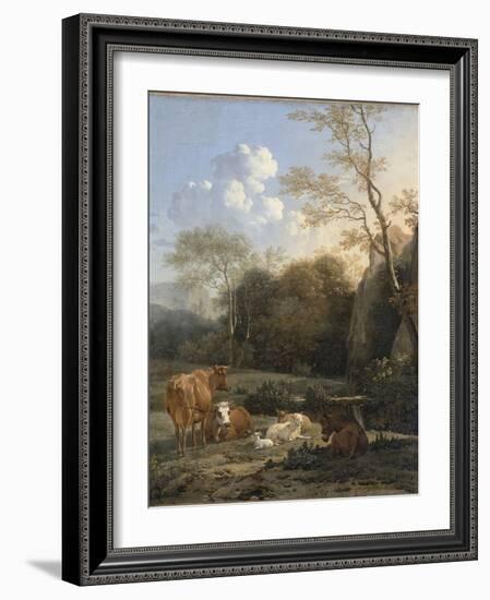 Le Bocage ; Vaches, ânes et moutons près d'un ruisseau-Karel Dujardin-Framed Giclee Print