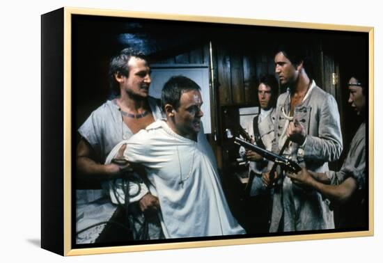 Le Bounty by Roger Donaldson with Liam Neeson, Mel Gibson and Anthony Hopkins, 1984 (photo)-null-Framed Stretched Canvas