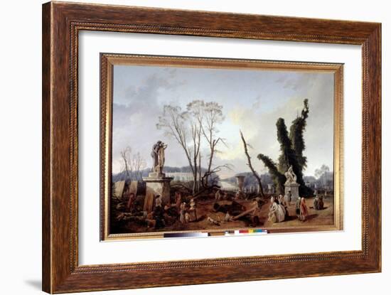 Le Carpet Vert at the Time of the Cutting of Trees in the Winter of 1774-1775 in the Gardens of Ver-Hubert Robert-Framed Giclee Print