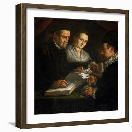 Le Changeur D'argent Orazio Lago, Son Epouse Et Un Client - the Money-Changer Orazio Lago, His Wife-Leandro Da Ponte Bassano-Framed Giclee Print