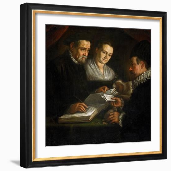 Le Changeur D'argent Orazio Lago, Son Epouse Et Un Client - the Money-Changer Orazio Lago, His Wife-Leandro Da Ponte Bassano-Framed Giclee Print