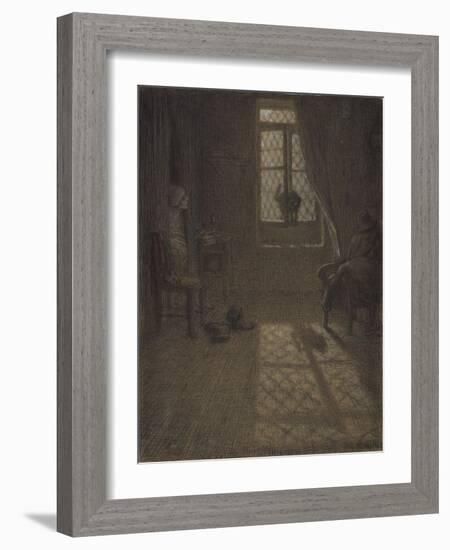 Le Chat or the Cat at the Window, 1857-58 (Conté Crayon and Pastel with Stumping and Blending, Fix-Jean-Francois Millet-Framed Giclee Print