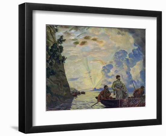 Le Chef Cosaque Stepan (Stenka) Timofeievitch Razine (1630-1671) Dans Une Barque. Il Mena Un Soulev-Boris Mikhailovich Kustodiev-Framed Giclee Print