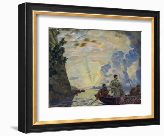 Le Chef Cosaque Stepan (Stenka) Timofeievitch Razine (1630-1671) Dans Une Barque. Il Mena Un Soulev-Boris Mikhailovich Kustodiev-Framed Giclee Print