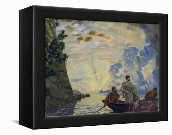 Le Chef Cosaque Stepan (Stenka) Timofeievitch Razine (1630-1671) Dans Une Barque. Il Mena Un Soulev-Boris Mikhailovich Kustodiev-Framed Premier Image Canvas