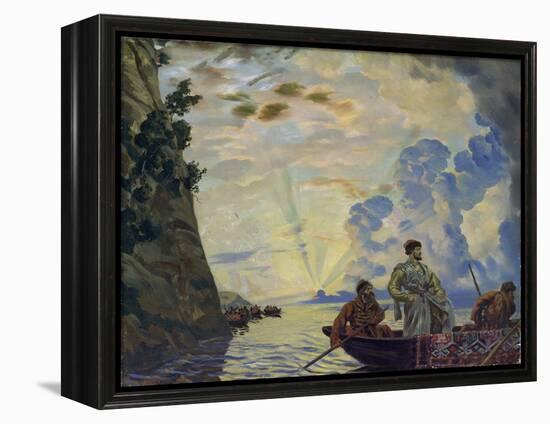 Le Chef Cosaque Stepan (Stenka) Timofeievitch Razine (1630-1671) Dans Une Barque. Il Mena Un Soulev-Boris Mikhailovich Kustodiev-Framed Premier Image Canvas