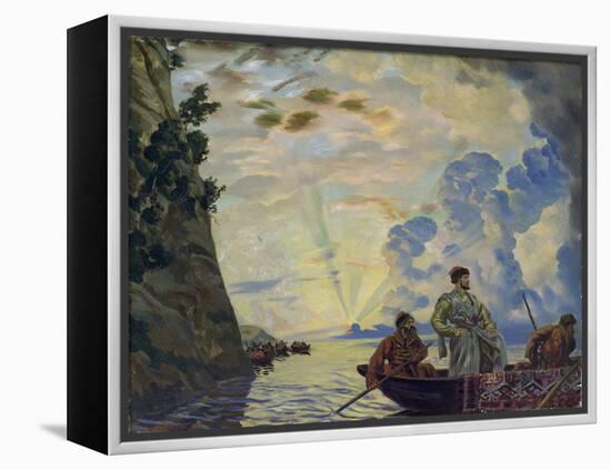 Le Chef Cosaque Stepan (Stenka) Timofeievitch Razine (1630-1671) Dans Une Barque. Il Mena Un Soulev-Boris Mikhailovich Kustodiev-Framed Premier Image Canvas