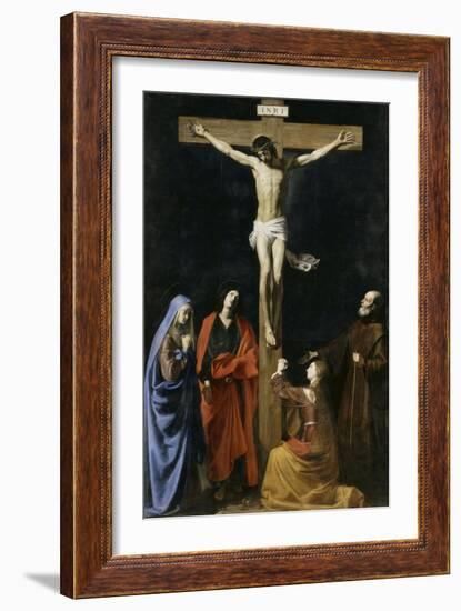 Le Christ en croix, la Vierge, la Madeleine, saint Jean et saint Vincent de Paul-Nicolas Tournier-Framed Giclee Print