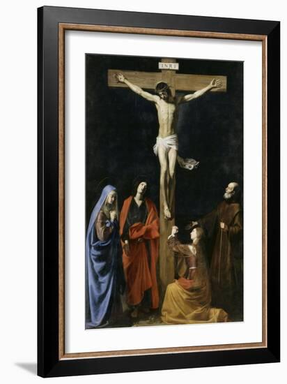 Le Christ en croix, la Vierge, la Madeleine, saint Jean et saint Vincent de Paul-Nicolas Tournier-Framed Giclee Print