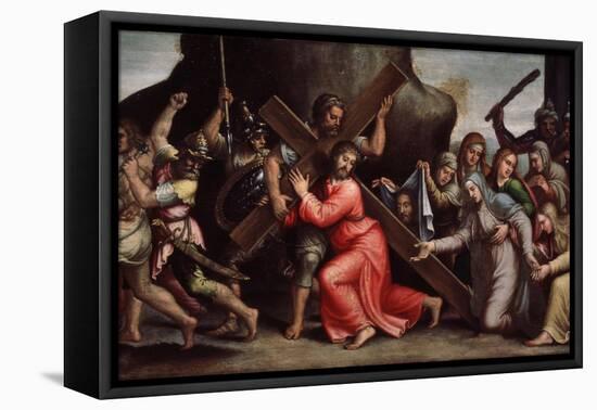 Le Christ Portant Sa Croix  (Christ Carrying the Cross) Peinture De L'ecole Italienne. 1550-1600 M-Italian School-Framed Premier Image Canvas