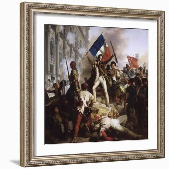 Le combat devant l'Hôtel de Ville, le 28 juillet 1830-Jean Victor Schnetz-Framed Giclee Print